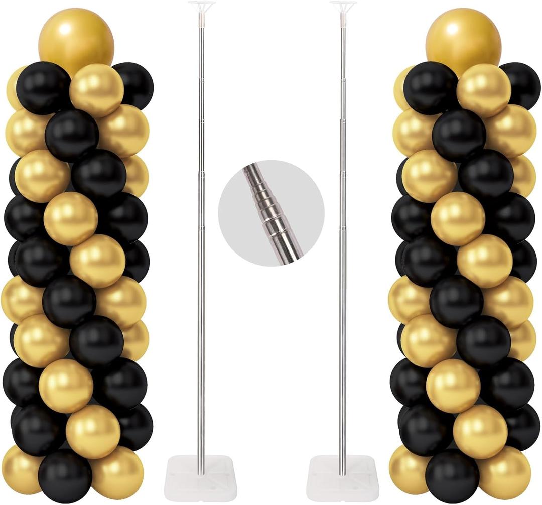 RUBFAC Balloon Column Stand Kit, Set of 2, 6.6ft Height Adjustable Column Kit, Metal Telescopic Pillar Balloon Stand, Birthday Party, Graduation, Wedding Christmas Decorations, White and Silver