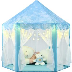 Frozen Princess Tent for Girls, Kids Play Tent with LED Small Snowflake Lights, Castle Playhouse Tent for Children Toddlers Indoor Outdoor Games, 5553 Inches