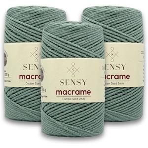 3 Skeins of Sensy Premium 2mm - 160 Yards 100% Recycled Cotton Macrame Cord Crochet Bag Cord Macrame Rope Crochet Thread (Sage)