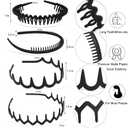 ULTIMUTE 8 PCS Fashion No Slip Effortless Plastic Headbands with Teeth Comb Black Skinny Hair Accessories Bands for Women Men Teen Girls, Matte Black
