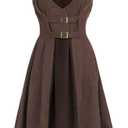 Nuoqi Renaissance Costume Women Pirate Peasant Corset Hoodie Dress with Pockets (Medium, Brown)