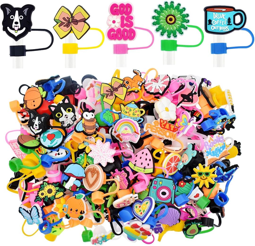 Wholesale 200PCS Random Different Straw Cover For Stanley Cup,No Repeats,Lot Cute Mixed 10MM 0.4in Straw Toppers for Small Business/School Reward/Party Favor
