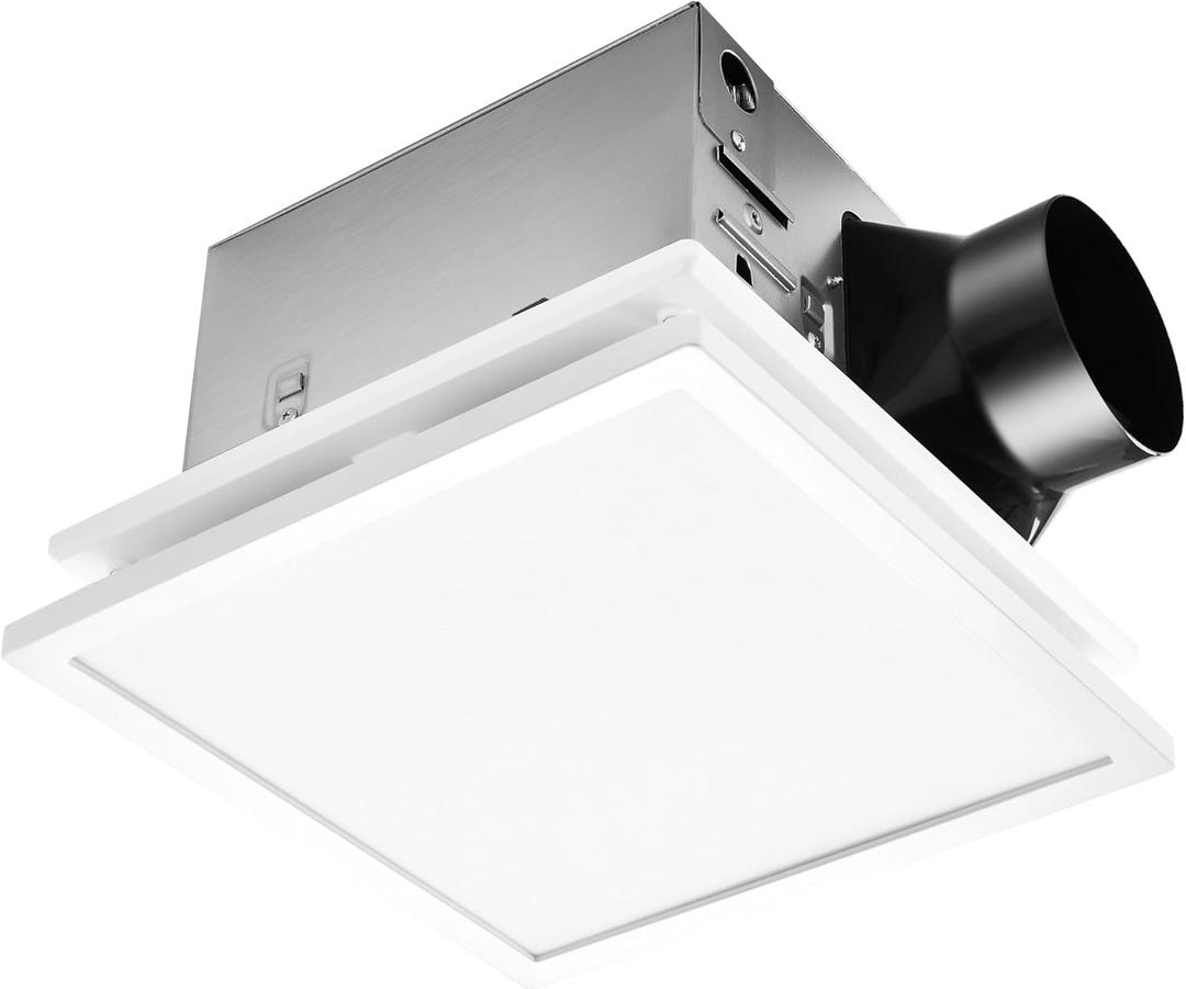 Tech Drive Bathroom Exhaust Fan with Light, 110 CFM, Super Quiet 1.2 Sone Bathroom Fan with Light,1000lm Dimmable 3CCT LED Light 3000K/4000K/5000K Selectable,Energy Star Ventilation Fan,White