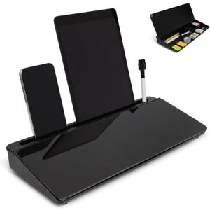 GAROOD Desktop Dry Erase Board with Storage Black Color Dry Erase Board Desk Board Glass Desktop Board with Stand Home Office Desk Organizer Phone Holder 15.8x7x2 inches