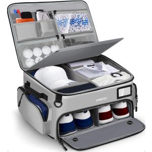 LOINTET Golf Trunk Organizer, Waterproof Car Golf Locker with Separate Ventilated Compartment for 2 Pair Shoes, Golf Storage for Balls, Tees, Cap, Clothes, Gloves, Accessories, Gifts for Men, Women (Gray)