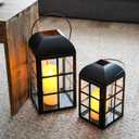 TRIROCKS Set of 2 Decorative Candle Lantern 14&10.5''H Outdoor Metal Lantern Modern Candle Holder with Tempered Glass for Home Garden Yard Patio Parties Indoors Outdoors (Black)