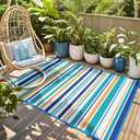 Outdoor Patio Plastic Rug Waterproof - Outdoor Rugs for Camper Outside, Rv, Porch Deck Clearance, Area Carpet for Outside, Balcony, Patio Decor, Blue & Yellow, 4x6 ft