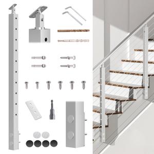 Fulifix 38" Silver Stainless Steel Level Railing Post, Adjustable Top for Most Modern Balcony/Stairway Railing Systems & DIY Cable Railing, Easy Install with All Hardware Included