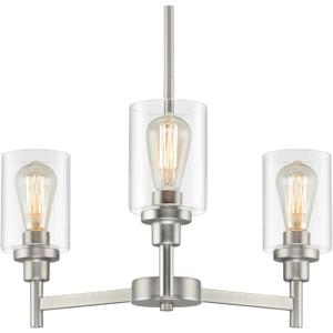 LIGHTDAMY 3 Lights Brushed Nickel Chandeliers for Dining Room Light Fixture Over Table, Entryway Chandelier for Foyer, Hallway Lighting Fixtures with Glass Shade for Kitchen Island Foyer Hallway