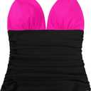 RXRXCOCO Women V Neck One Piece Swimsuits Tummy Control Ruched Swimwear Halter Bathing Suit (Black), 2XL