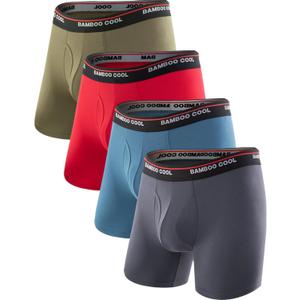 BAMBOO COOL Men's Underwear Boxer Briefs Fly with Built-in 3D Pouch Comfortable Cool Underwear for Men 4 Pack (Large, D-army Green/Red/Dark Blue/Rock Gray(4 Pack))