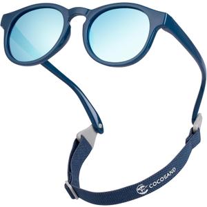 COCOSAND Baby Boys Girls Sunglasses with Strap Polarized Flexible Retro Round for Infants Toddler Age 0-24 Months, Blue