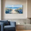 SLYCAY Extra Large Beach Canvas Wall Art, Coastal Sunset Nature Landscape Paintings Blue Flower Ocean Pictures Bathroom Wall Decor Living Room Office Bathroom Home Decor Artwork 24"X48"