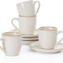 famiware Ocean Espresso Cups with Saucers Set of 4, 3.34oz Espresso Cup Set, Coffee Mug Set for Latte, Macchiato, Stoneware Demitasse Cups Set for Cafe, Microwave&Dishwasher Safe, Cappuccino White