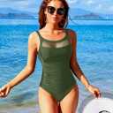 Tempt Me Women One Piece Mesh Swimsuits Tummy Control Swimwear Army Green XL (Green, XL)
