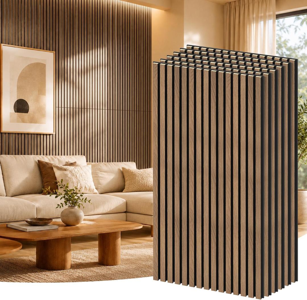 RITOLLO 6-Pack Wood Slat Wall Panels, 46.5 Sq Ft Coverage, Natural Walnut, 47.2" X 23.6"