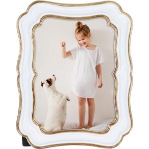 PHAREGE 5x7 Vintage Picture Frame White Gold, Ornate Antique Picture Frame for 5x7 Photo, Retro Photo Frame for Tabletop Vertical or Horizontal Display, 1 Pack