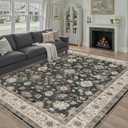 HUGEAR Area Rug 8x10 Vintage Black Machine Washable Living Room Rugs Distressed Retro Floral Vacuumable Low Pile Carpet Bedroom Office Dining Farmhouse Playroom Non Slip