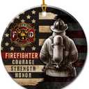 2 x Firefighter Christmas Ornament - Double-Sided Ceramic Fireman Ornaments for Tree Decor - Firefighter Gifts for Men Women, Retirement Fireman Gifts for Fire Department, First Responders