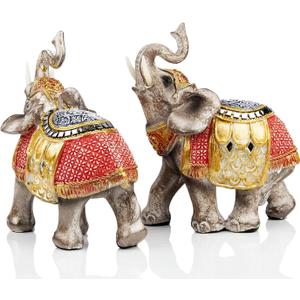 Wealth Lucky Elephant Figurine with Trunk Up Elephant Statue Collectible Figurines Perfect for Home Decor Gift (Golden&red)