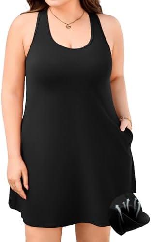 V FOR CITY Plus Size Summer Dresses with Built in Bra Pockets Beach Sundress Casual Sleeveless Scoop Neck Tank Dress 1X