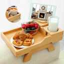 4 in 1 Bamboo Couch Arm Tray with Storage & Cup Holder, 360 Rotated Adjustable Sofa Arm Rest Tray Table for Couches, Armchair Caddy Organizer for Snacks & Drinks, Couch Armrest Table for Living Room
