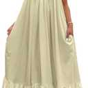 Adogirl Women's Sexy Spaghetti Strap Sleeveless Ruched Ruffle Hem Bandage Oversized Beach Loose Long Maxi Swing Dress (XX-Large)