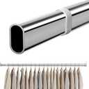 Oval Closet Rod 18-52 Inch Adjustable Closet Rods for Hanging Clothes Heavy Duty Silver Poles Bar with End Supports Rust Proof Wardrobe Rod for Laundry Room RV