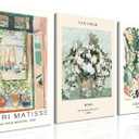 Framed Green Vintage Canvas Wall Art Set of 3 - Van Gogh Abstract Rose Pictures Wall Decor, Mid Century Modern Matisse Artwork Paintings Prints for Living Room Bedroom Bathroom 12x16 inch