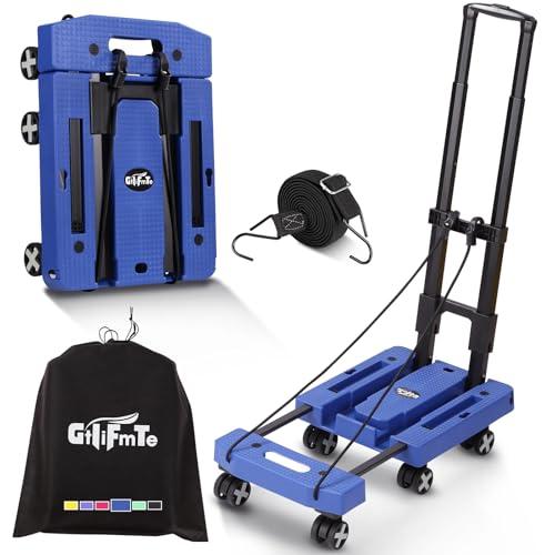 Folding Hand Truck Lightweight Hand Truck Dolly Foldable,Luggage cart with 6 Rotate Wheels, Utility Cart with Adjustable Handle,Collapsible Dolly for Moving (Blue)
