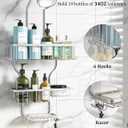 YASONIC Never-Rust Aluminum Hanging Shower Caddy Over-the-Showerhead Organizer with 10 Hooks for Razor and Sponge Includes Soap Basket Silver