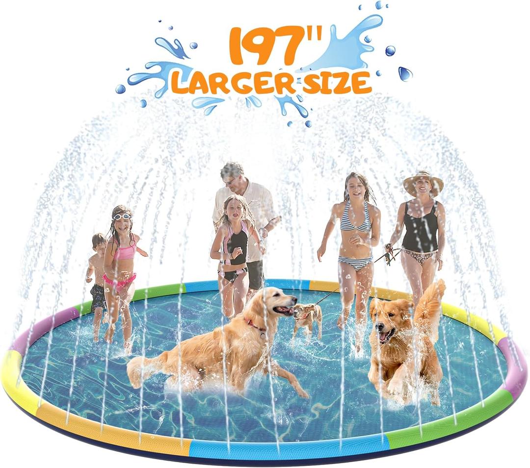 16FT Toffos Large Splash Pad, Sprinkler for Dogs and Kids, 0.5mm Thickened Durable and Foldable Large Pool, Colorful Summer Outdoor Water Play Mat Toys for Toddlers and Dogs (16 FT/197 in)