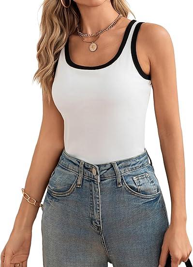 Blooming Jelly Women's Tank Tops Built in Bra Summer Trendy Sleeveless Tops Ribbed Square Neck Shirts XL