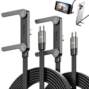 240W USB C to USB C Ultra Fast Charging Cable with Invisible Stand Flat Phone Charger 90 Degree Right Angle Plug T Shaped Foldable Stand Multi Functional Cord Black 4.9 Ft (2)