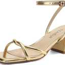 TEAIEUI Chunky Heels for Women, Square Toe Strappy Heeled Sandals, 2 Inch | Adjustable Ankle Strap Shoes, Comfortable Low Block Heel Shoes for Daily Wear, Dress, Party, Prom, Cocktail, Gold, Size 6.5 (Gold)