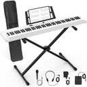88 Key Piano Keyboard, Semi Weighted Electronic Digital Piano with Music Stand, Power Supply, Sustain Pedal, Bluetooth, Stand, MIDI, for Beginner Professional at Home, Stage (White)