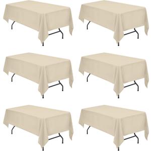 BRILLMAX 6 Pack Beige Tablecloths 60 x 102 Inch for 6ft Rectangle Tables - 150 GSM Polyester Fabric, 15" Standard Drop, Water, Stain & Wrinkle Resistant Cloth Cover for Wedding Banquet Dining Buffet