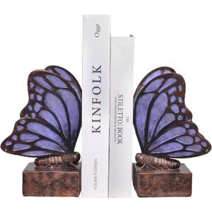 Vintage Purple Butterfly Bookends,Resin Book Ends for Shelves,Heavy Duty Decorative Bookends,Creative Book Stopper Holder Decor for Desk Home Office,Shelf Decoration,Gifts for Mother's Day
