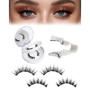 EMEDA Natural Look Magnetic Eyelashes Kit 2 Pairs Reusable Double Sided Magnetic Lashes With Applicator and Mirror, No Glue Needed Strip Lashes, Black(Manga Look 5-11mm)