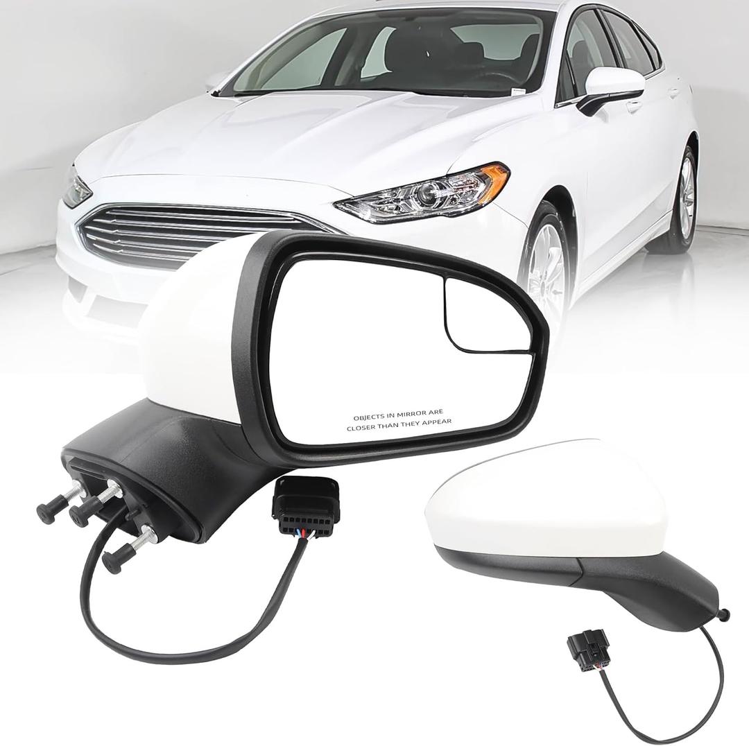 Dasbecan Right Passenger Side Mirror Compatible with Ford Fusion 2016-2022 Rear view Mirror | Electric Adjustment | White | Replace# FS7Z-17682-B,3Pins