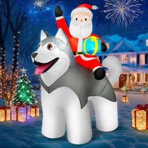 zukakii 87FT Christmas inflatables Santa Riding Husky Dog, Giant Christmas Decoration Outdoor Built-in Bright LEDs Blow Up Yard Decoration Blowups for Holiday Party Xmas New Year