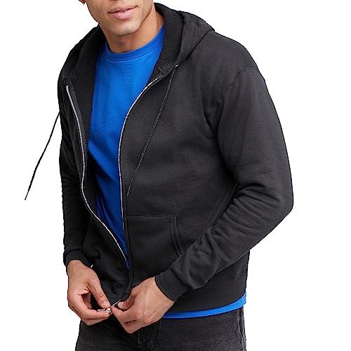 Hanes Mens Hoodie, Ecosmart Fleece Full-zip Zip-up Hooded Sweatshirt For Athletic-hoodies, Black, XX-Large US