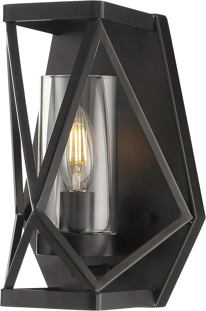 Nuvo 60/7301 Zemi 1 Light Wall Sconce, Black Finish with Clear Glass