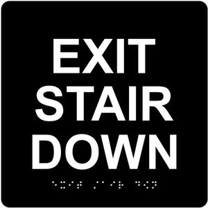 ComplianceSigns.com Exit Stair Down Sign, ADA-Compliant Braille and Raised Letters, 6x6 inch White on Black Acrylic with Adhesive Mounting Strips, American Made Safety Signs for the Workplace