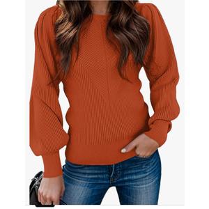 Women's Sweaters Fall 2026 Dressy Casual Long Sleeve Shirts Ribbed Knit Winter Outfits Puff Pullover Jumper Tops Size XL