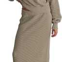 Pink Queen Women's 2 Piece Sweater Set Outfits Long Sleeve Oversized Top Bodycon Maxi Long Skirt Knit Dresses (Medium, Khaki)