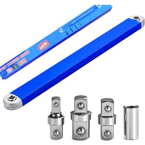 Offset Extension Wrench Set, 15" Impact-Ready Ratchet Extension Tool with 1/4", 3/8" & 1/2" Square Drive Adapters and 1/4" Socket, Zero Degree Tight Access Wrench for Hard-to-Reach Fasteners