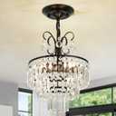 Black Crystal Chandeliers,3-Lights Modern Crystal Chandelier for Dining Room,3 Tiers Small Chandeliers for Living Room Bedroom Kitchen Entryway G9 Base