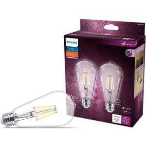 PHILIPS LED 40W S19 2-Pack Vintage Edison Soft White (2700K) 400 Lumen (4.4W = 40W) Dimmable Clear Flicker-Free Light Bulbs
