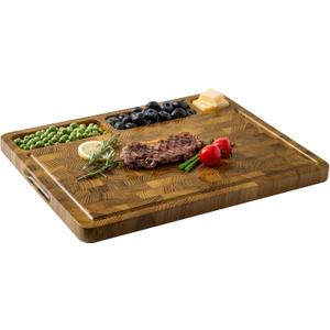 Teak Wood Cutting Boards for Kitchen, Large Charcuterie Board with Handle, 1" Thick Butcher Block, End Grain Cutting Board, Reversible Wooden Chopping Board for Meal Prep & Serving, 17"13"